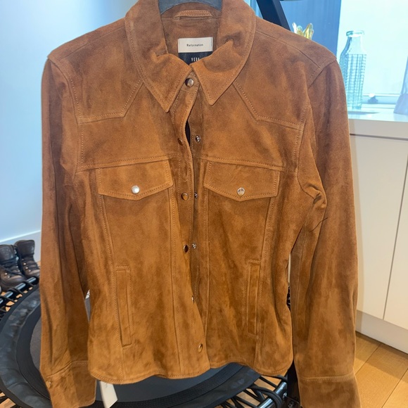 Reformation Suede Jacket in Warm Tan - Picture 3 of 5